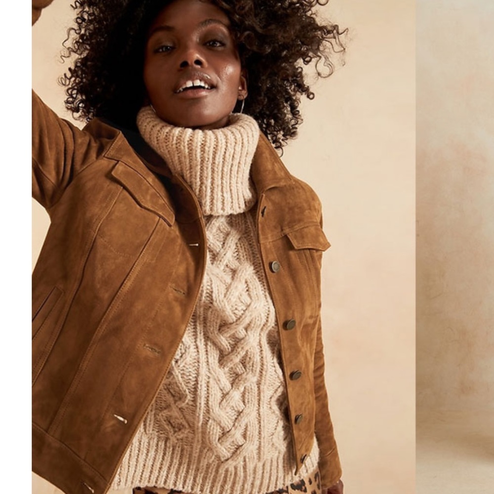 Banana Republic Cable Knit Fisherman Wool Blend Oatmeal Turtleneck Sweater Sz S